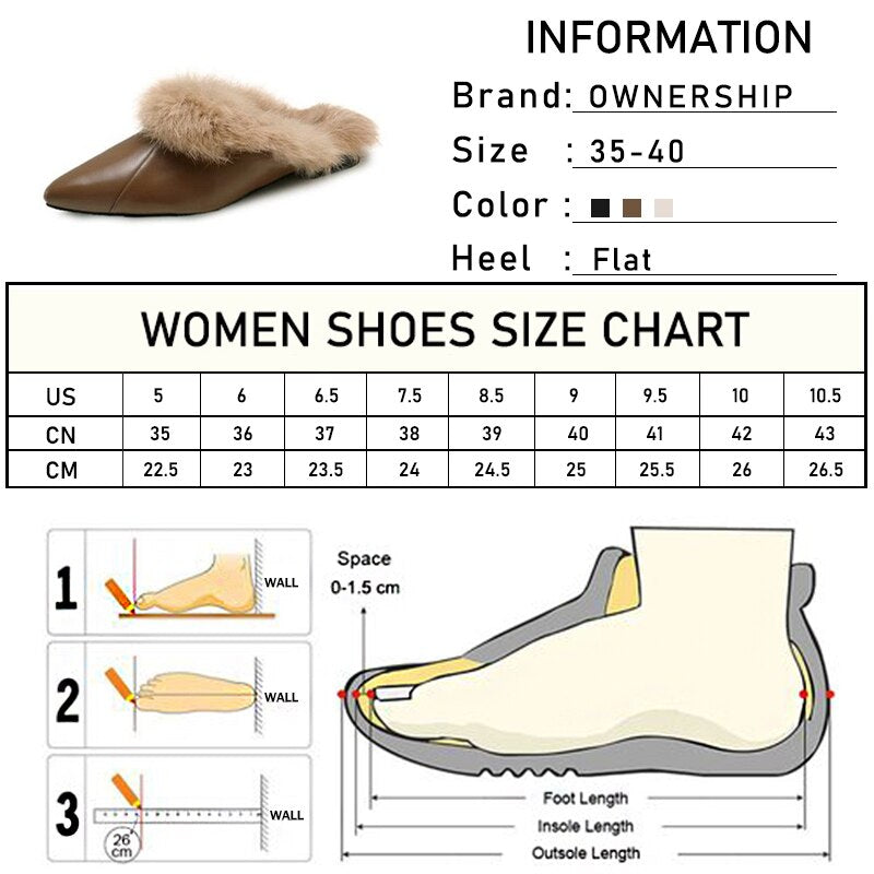 Furry Women's Pointed Toe Flat Slip-On Mules