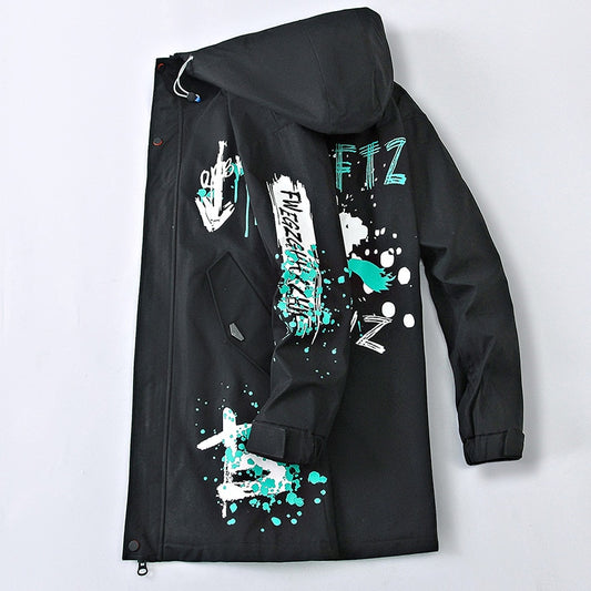 Grafitti Men's Midi Windbreaker Hooded Coat