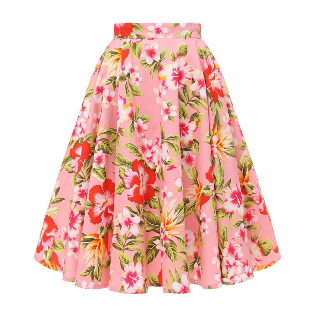 High Waist Skirt Cotton Womens Polka Dot Floral Print Swing Skirts