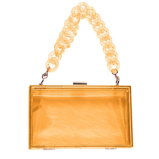 Clear Acrylic Box Clutch Transparent Shoulder Bag w/ Detachable Chain