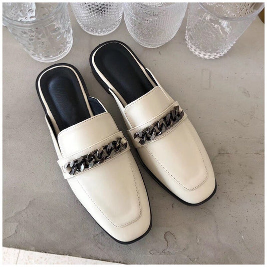 Chain Link Slip On Solid Color Ladies Flat Mules