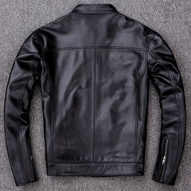 Men's Black Genuine Leather Motorcycle Bomber Aviator Jacket