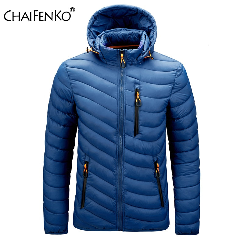 Men's Quilted Waterproof Hooded Slim Fit Zipper Jacket