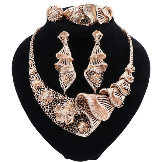 African Wedding Bridal Jewelry Sets-Necklace, Bracelet & Earrings