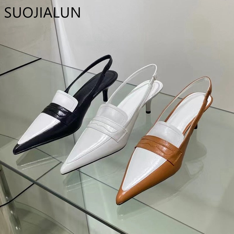 Slingback Mix Color Ladies Elegant Med Heel Pointed Toe Slip On Mules