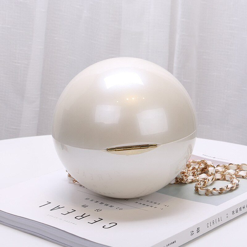 Round Pearl Acrylic Clutch Chain Purse