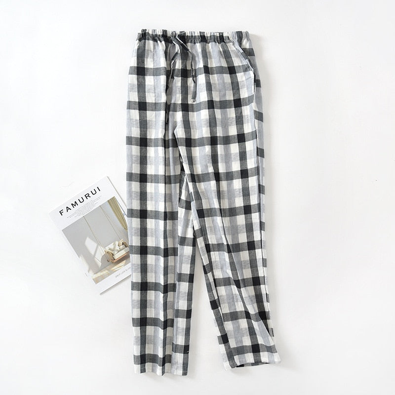 Men's & Women's Plaid Gauze Crepe Knitted Pajama Sleepwear Pants