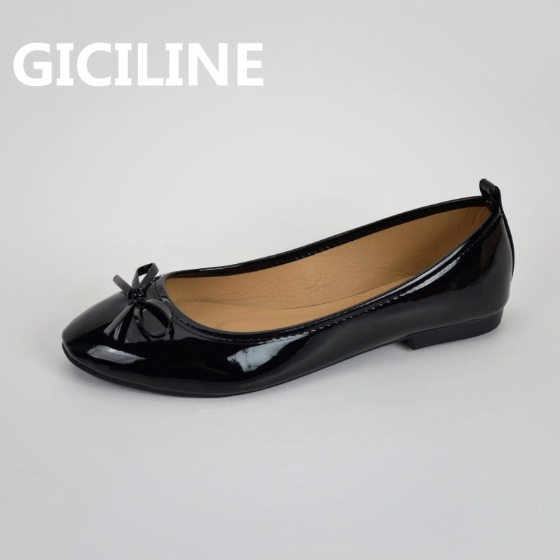 Ballet Patent Leather Bowknot Flat Ladies Shoes