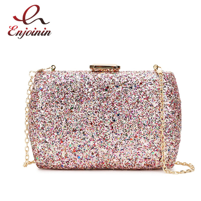 Glittery Evening Mini Crossbody Shoulder Chain Clutch Purse