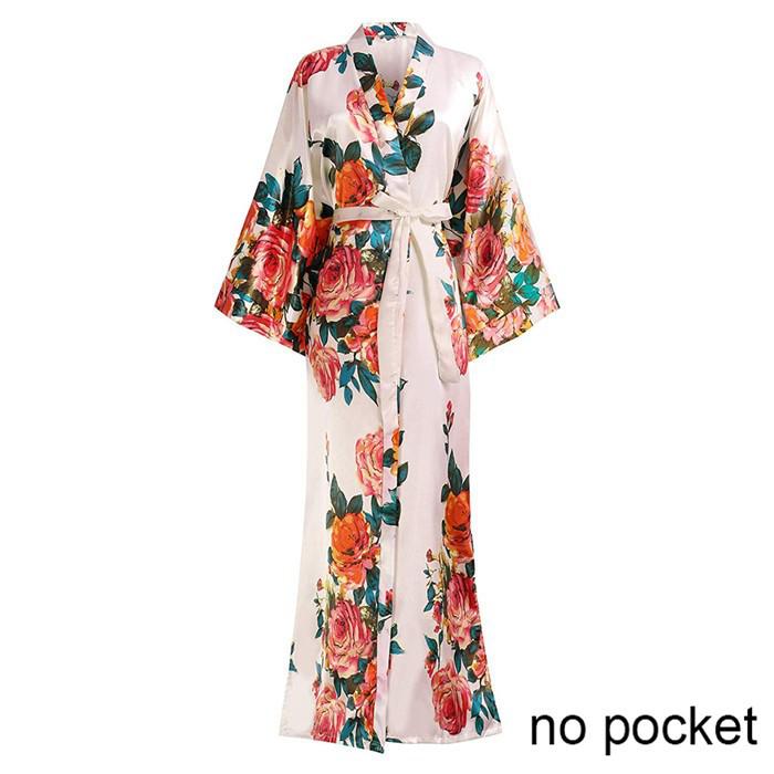 Silky Satin Women's Kimono Bath Robes w/ Pockets