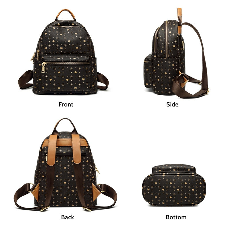 Women's PVC Printed Retro Monogram Laptop Backpack