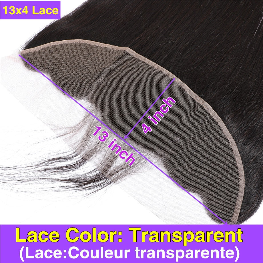 Brazilian Straight HD Transparent 13x4 Lace Frontal 100% Human Hair Ear-To-Ear Lace Remy Free Part Closure