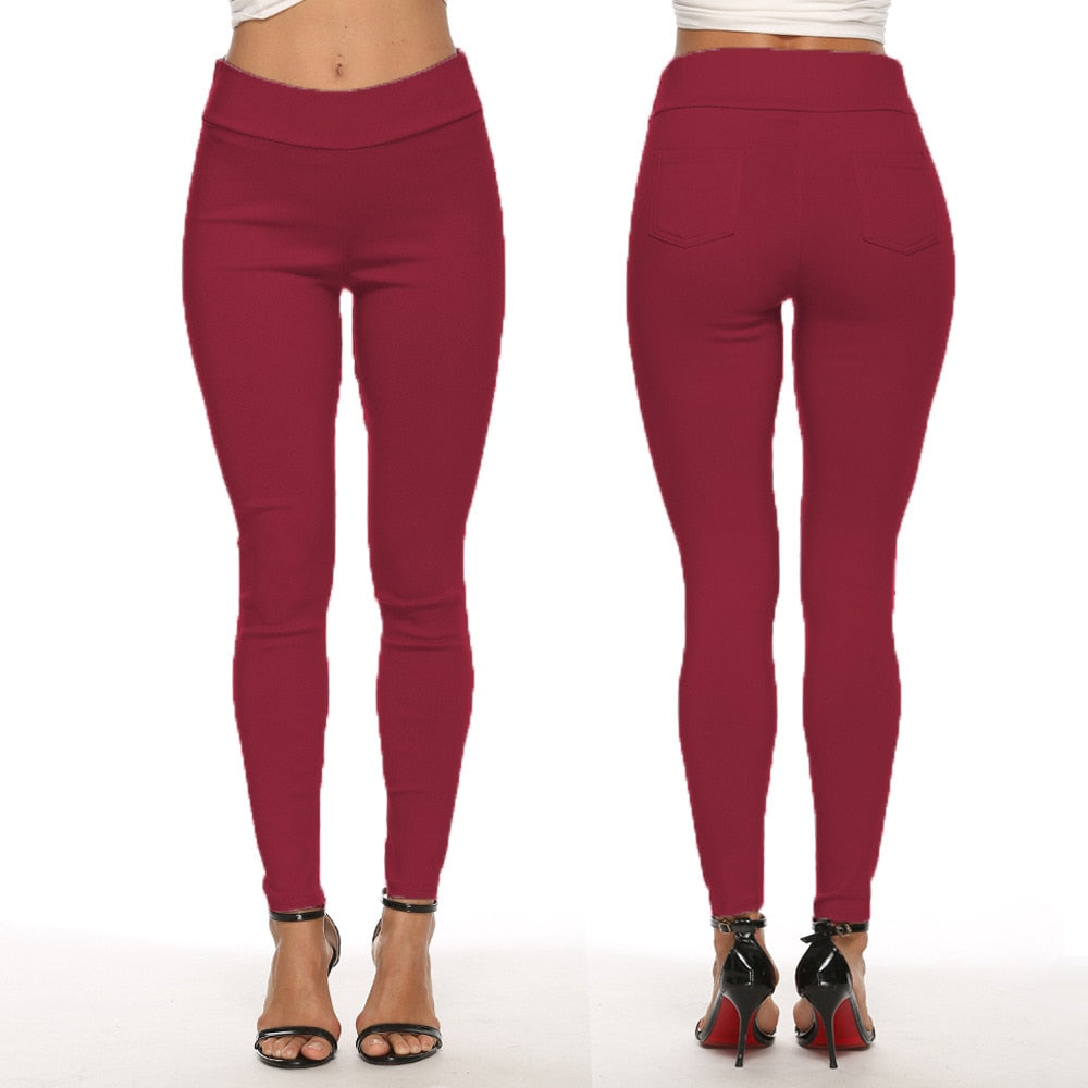 Long Ladies High Waist Pocketed Pencil Pants