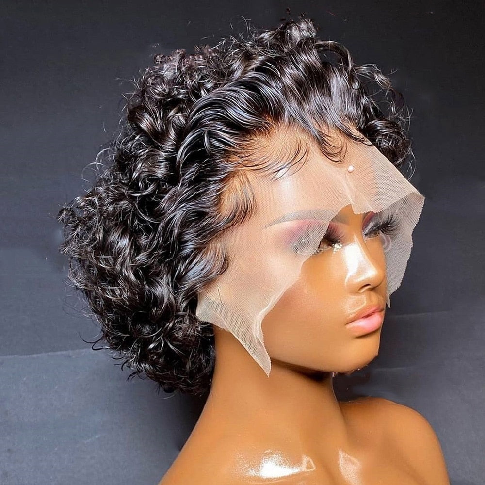 Pixie Cut Short Curly 100% Human Hair 13X1 HD Transparent Lacefront Pre-Plucked Wigs