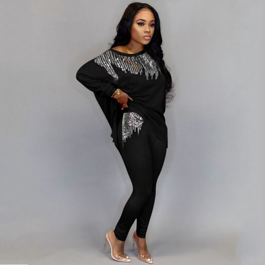 Sequined Long Sleeve Top + Matching Leggings 2-Piece Set