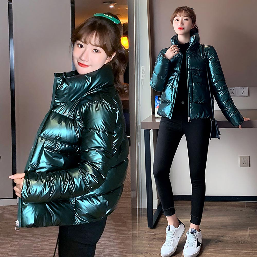 Solid Stand Collar Casual Streetwear Women's Puffer Bomber Jacket