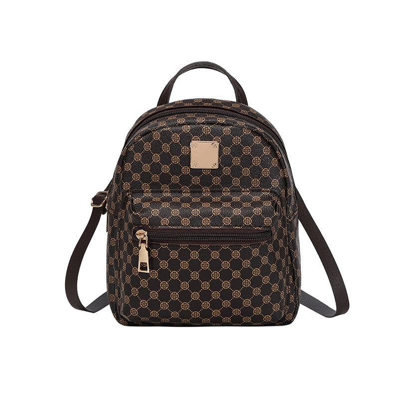 Jacquard Monogram Printed PU Leather Women's Backpacks