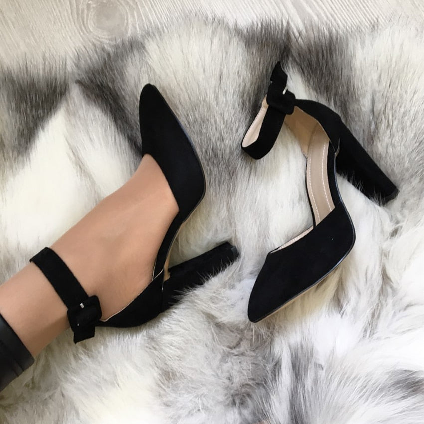 Side Strap Pumps w/ Square High Heels