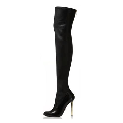 Women's Over The Knee Zip Thin Heel Pointed Toe Boots