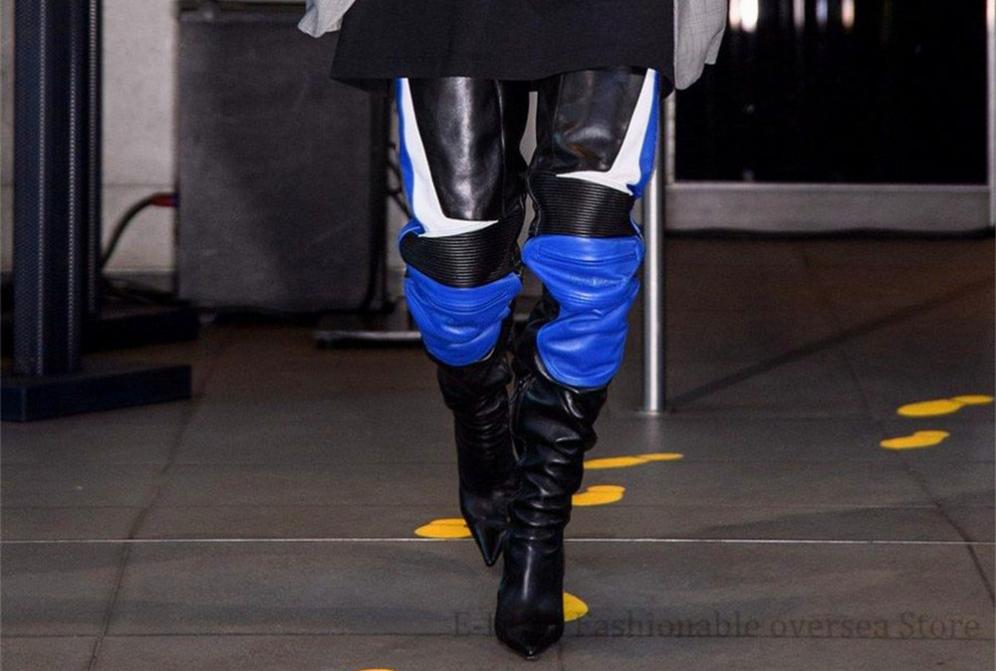 Runway Patchwork Women Over the Knee Pointed Toe Knight Boots