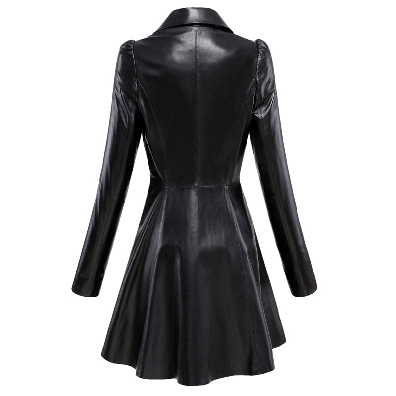 Notched Lapel PU Leather Puff Sleeve Skirted Blazer Style 3/4 Length Coat to 7X Plus