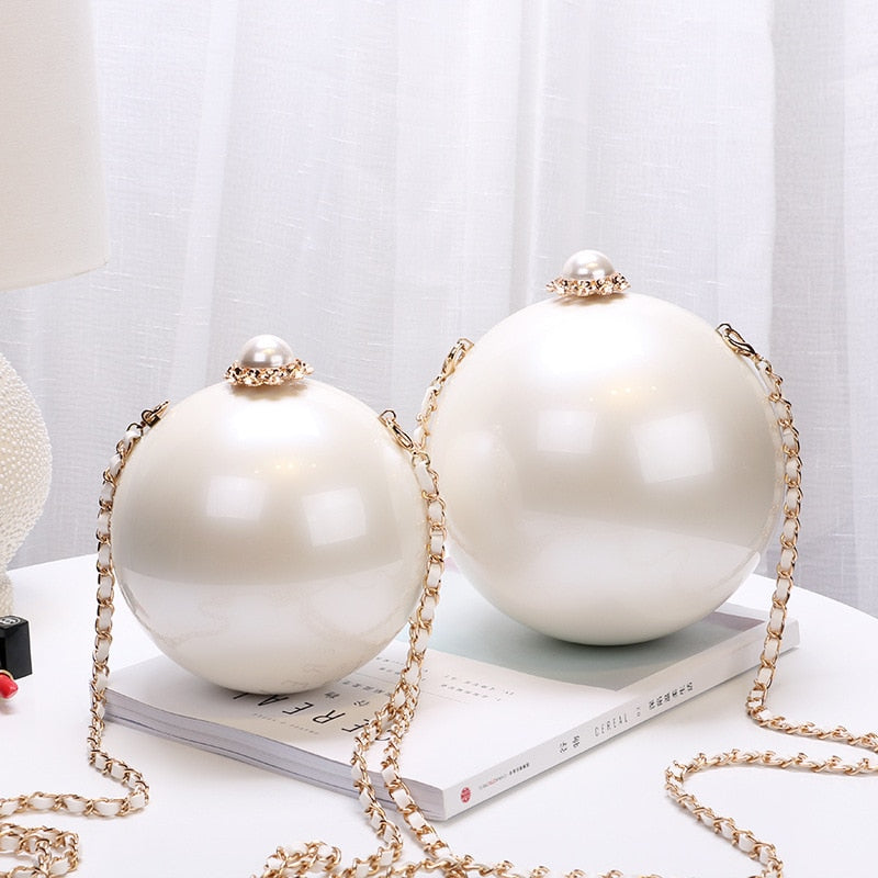 Round Pearl Acrylic Clutch Chain Purse