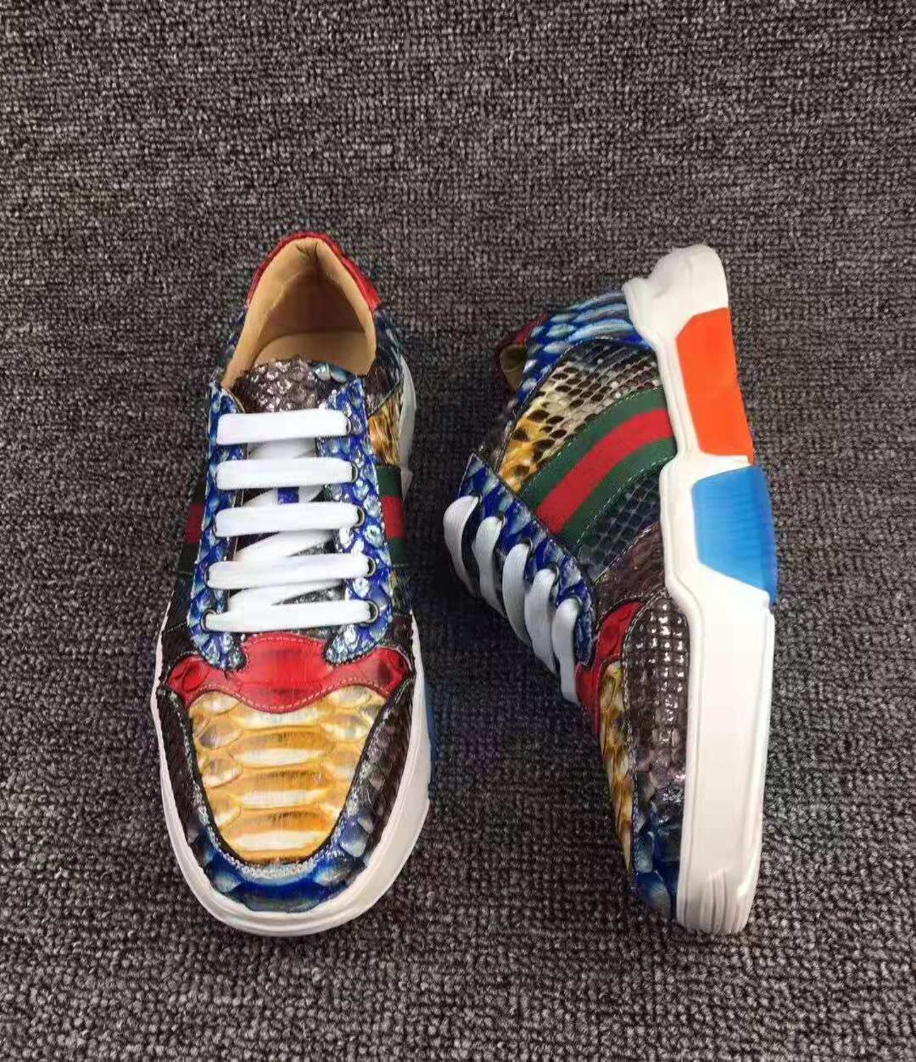 Genuine Real Python Skin Colorful Snakeskin Sneaker w/ Cow Skin Lining