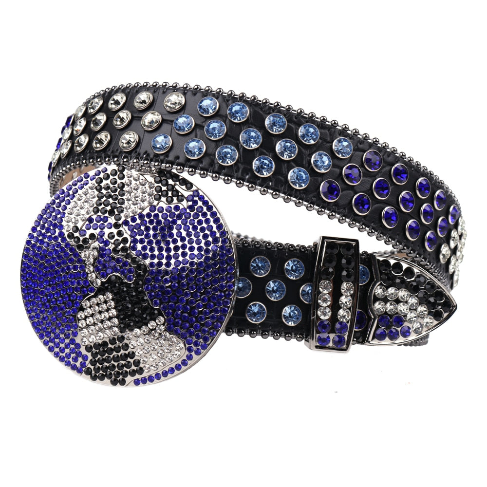 Crystal Rhinestone Unisex Globe Bling Studded Diamond Belt