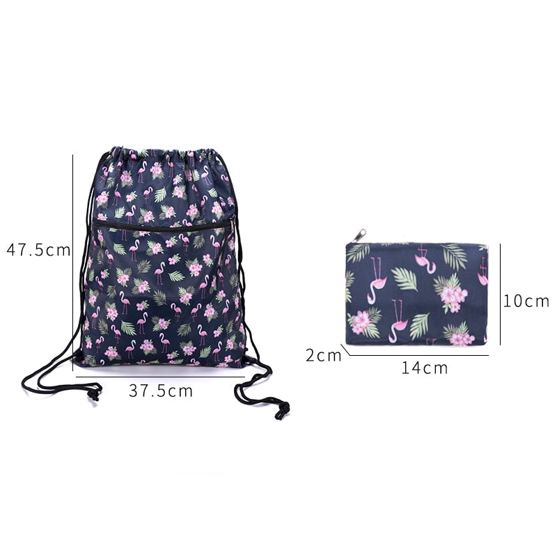 Foldable Waterproof String Backpack for Gym Workout Outdoor Running Travel School Shopping Bag w/ Zipper