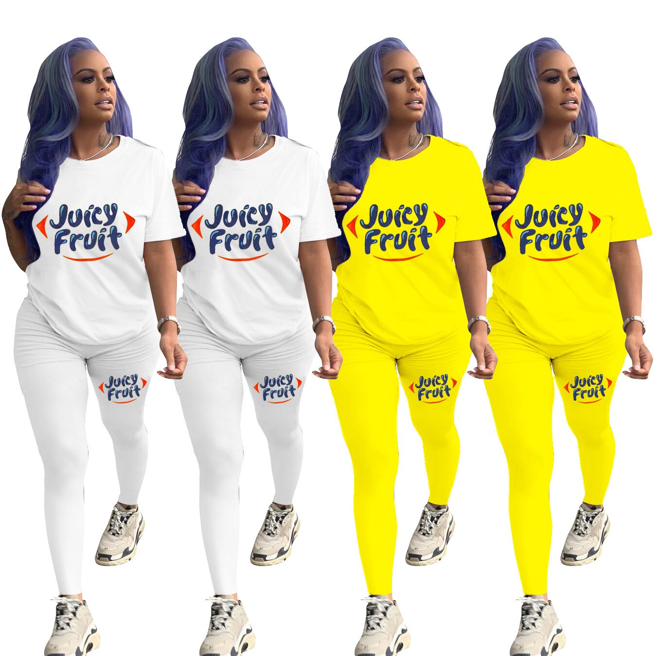 "Juicy Fruit" Short Sleeve Ladies T-Shirt + Matching Sweatpants 2-Piece Set