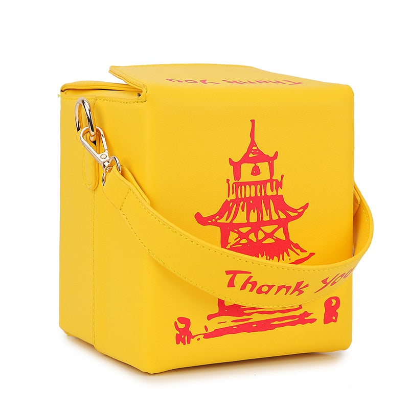 Chinese Takeout Box PU Leather Bucket Crossbody Purse