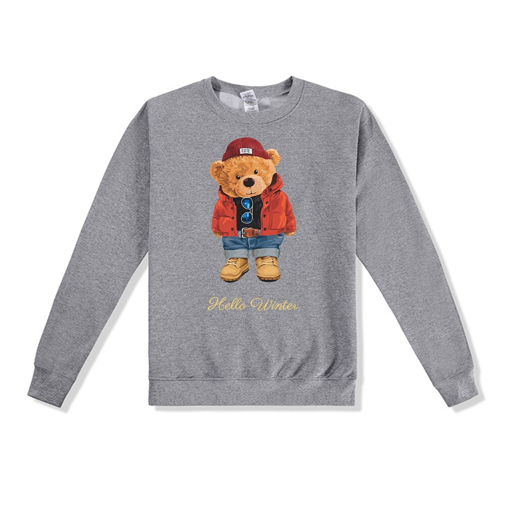 Teddy Bear "Hello Winter Letter" Printed Unisex Crewneck Sweatshirt Heavy Blend Crew Neck Sweatshirt