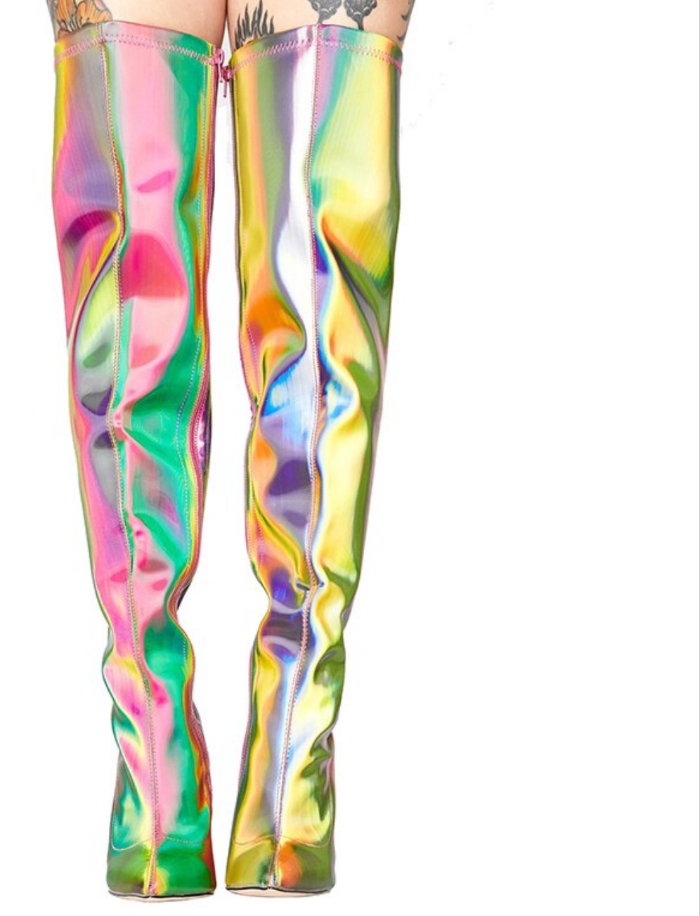 Over Knee Rainbow Patent Leather Pointed Toe Stiletto Heel Side Zipper Boots