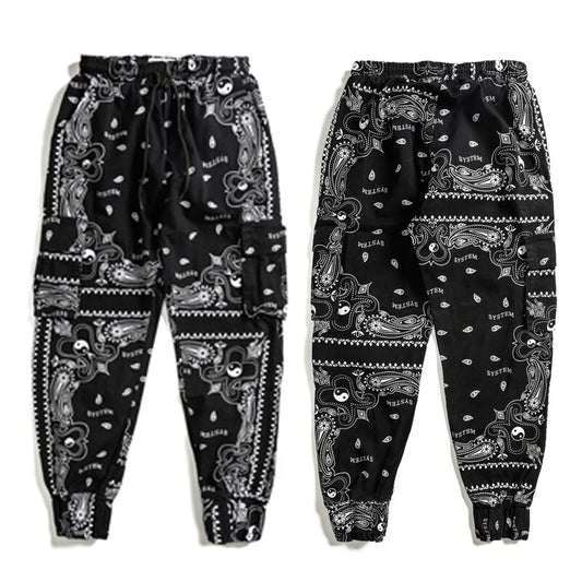 Bandana Print Men's Hip Hop Loose Fit Elastic Waist Harem Pocket Sweatpants