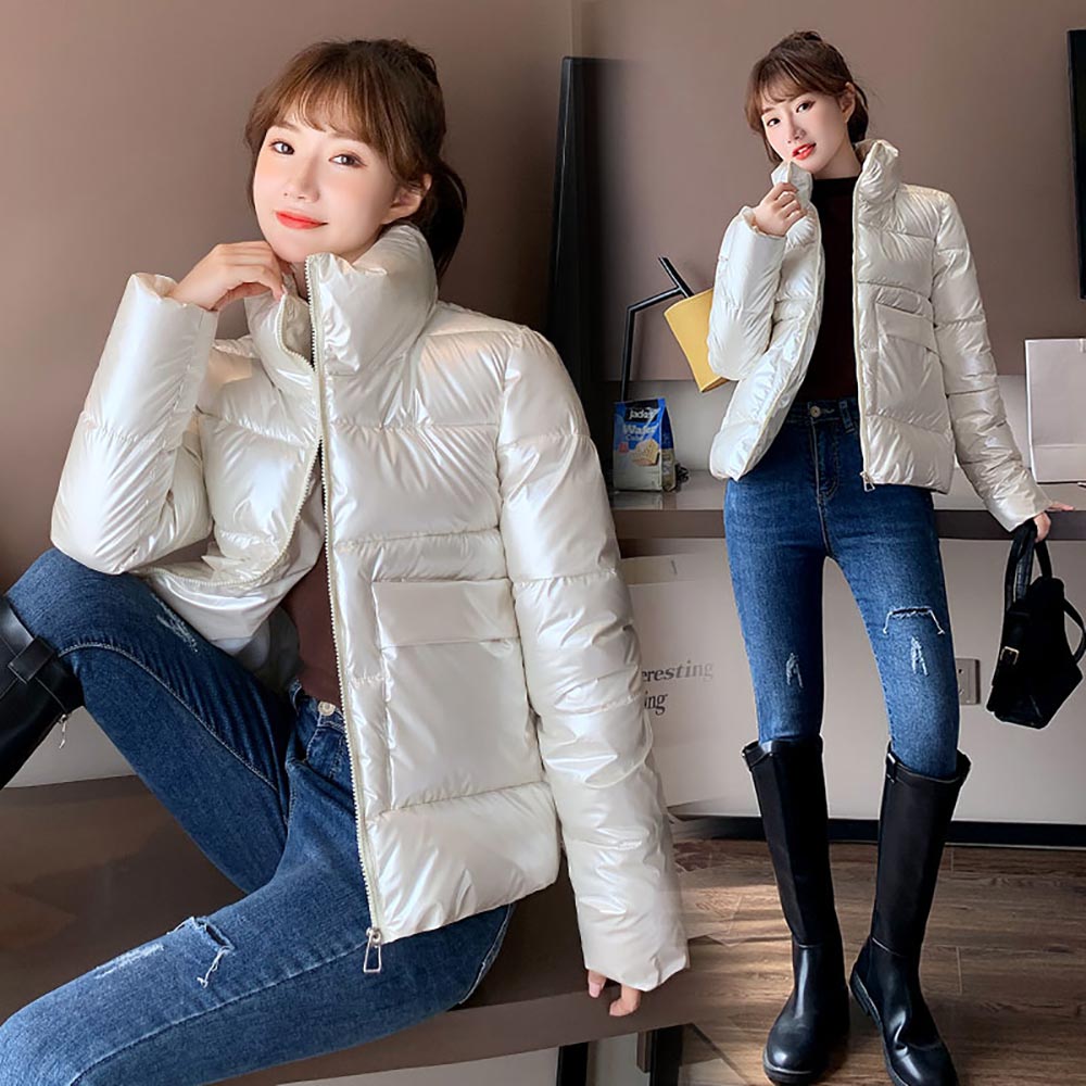 Solid Stand Collar Casual Streetwear Women's Puffer Bomber Jacket