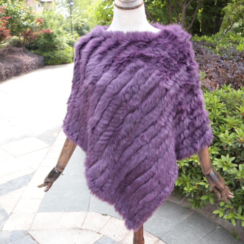 Knitted Natural Rabbit Fur Shawl