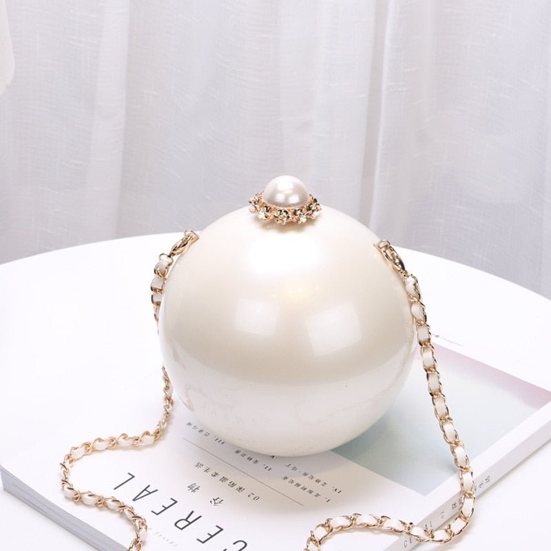 Round Pearl Acrylic Clutch Chain Purse