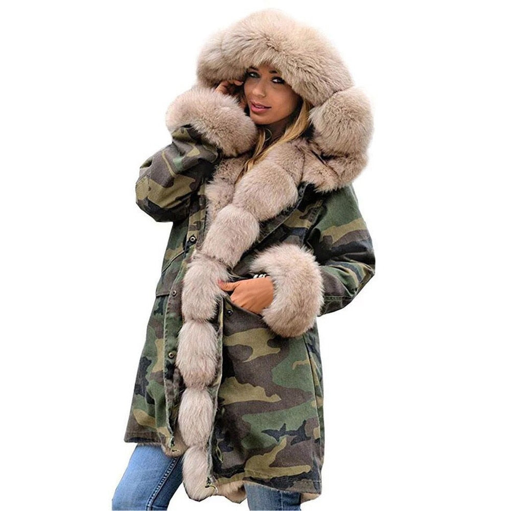 Faux Fur Hooded Fishtail Ladies Trench Coat Plus to 3X