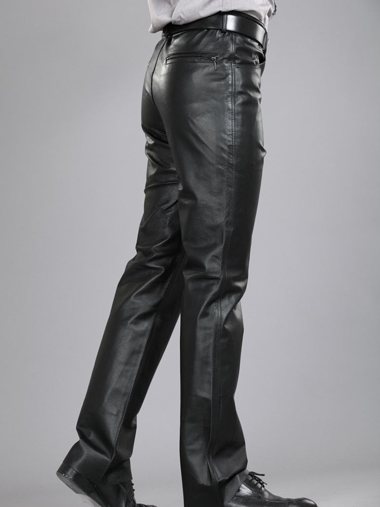 Men's Genuine Leather Sheepskin Zipper Fly Pants