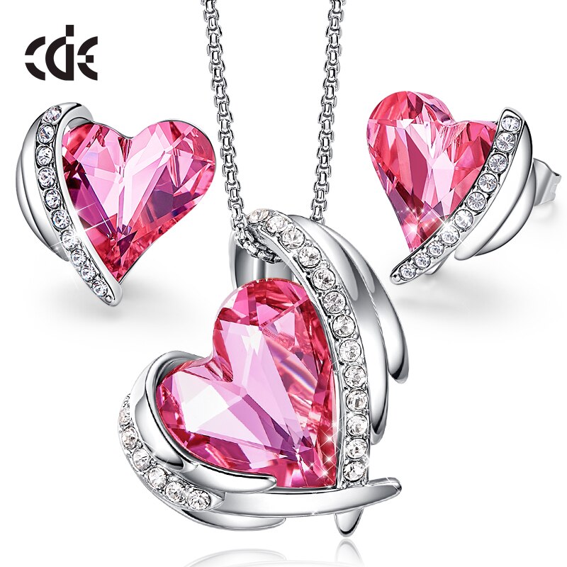 Embellished Crystal Heart Necklaces & Earrings Gift Sets