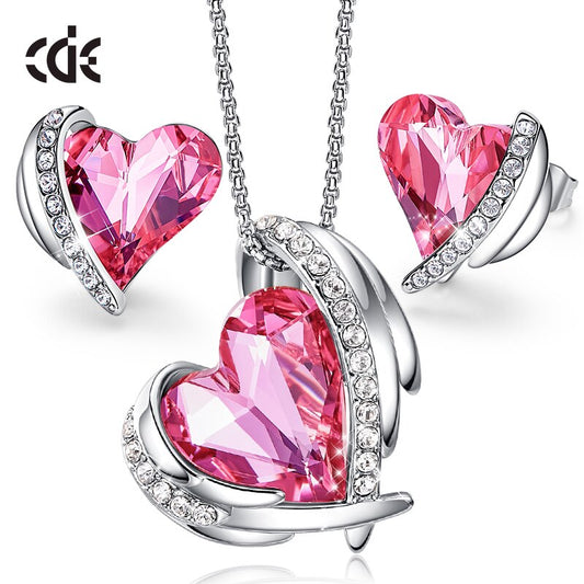 Embellished Crystal Heart Necklaces & Earrings Gift Sets