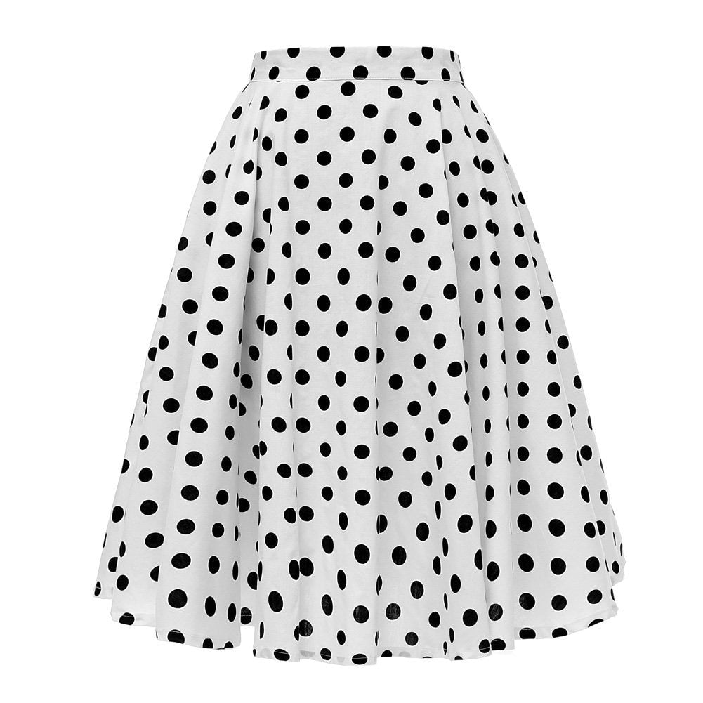 High Waist Skirt Cotton Womens Polka Dot Floral Print Swing Skirts