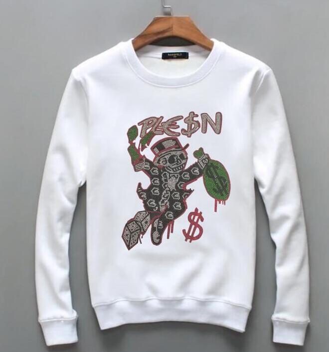 Men's Plein Skull Diamond Print Hoodie  Crewneck Sweatshirts