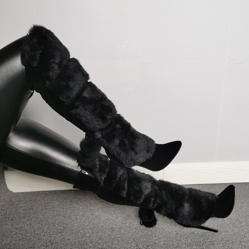 Faux Fur Handmade Ladies Knee High Heel Boots