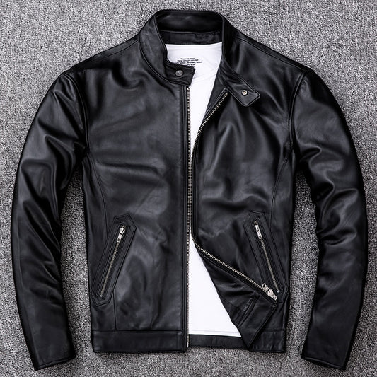 Men's Black Genuine Leather Motorcycle Bomber Aviator Jacket