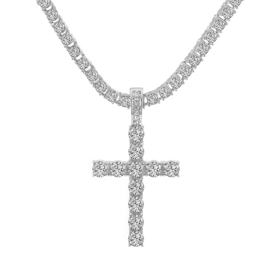 Iced Out Diamond Cross Pendant Necklaces-Gold or Silver Chain