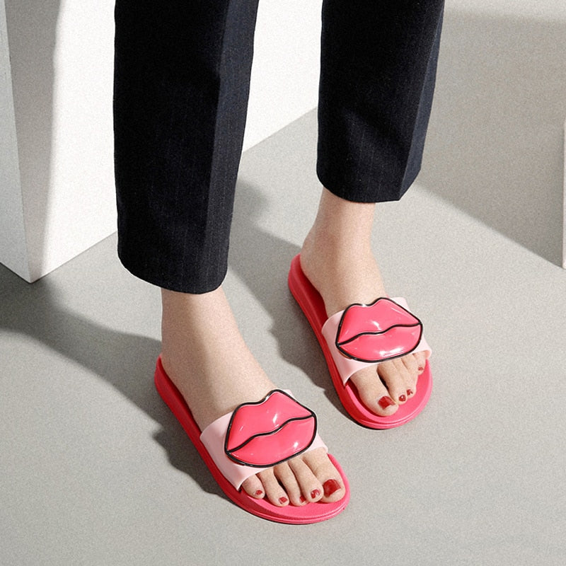 Lovely Lips Platform Slides Flip Flops