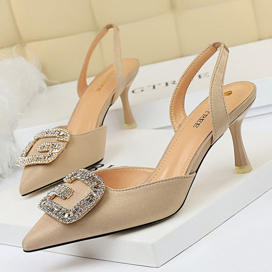 Metal Rhinestone Pendant Kitten Heel Suede Pumps