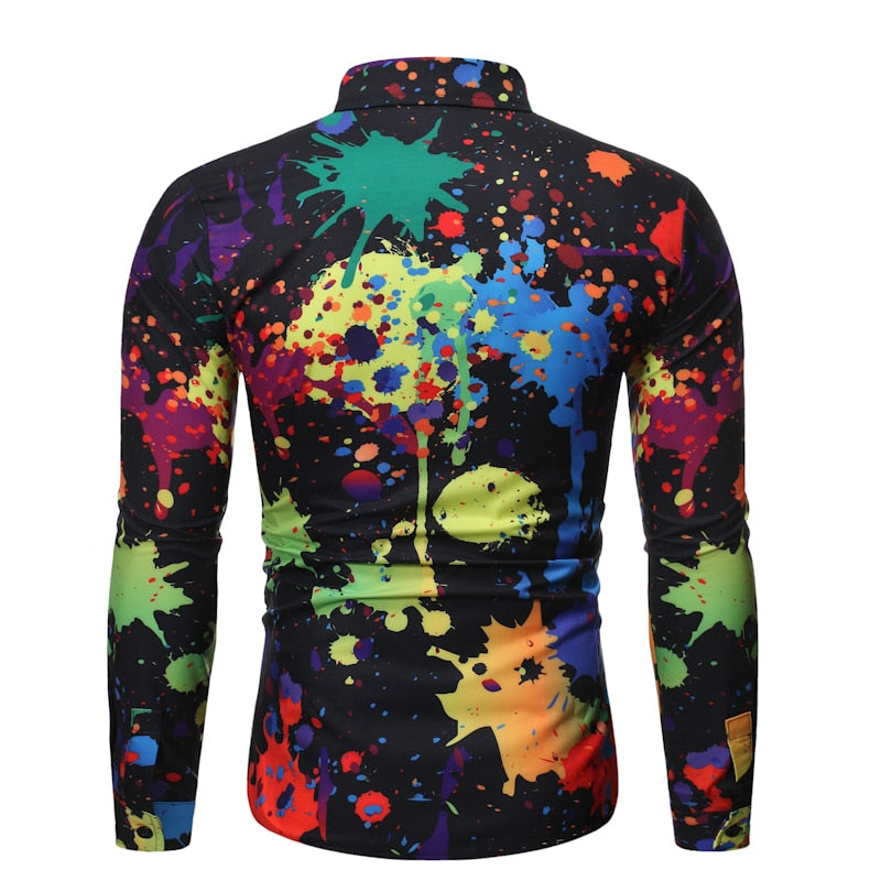 Men's Ink Splash Paint Color Long Sleeve Dress Shirt