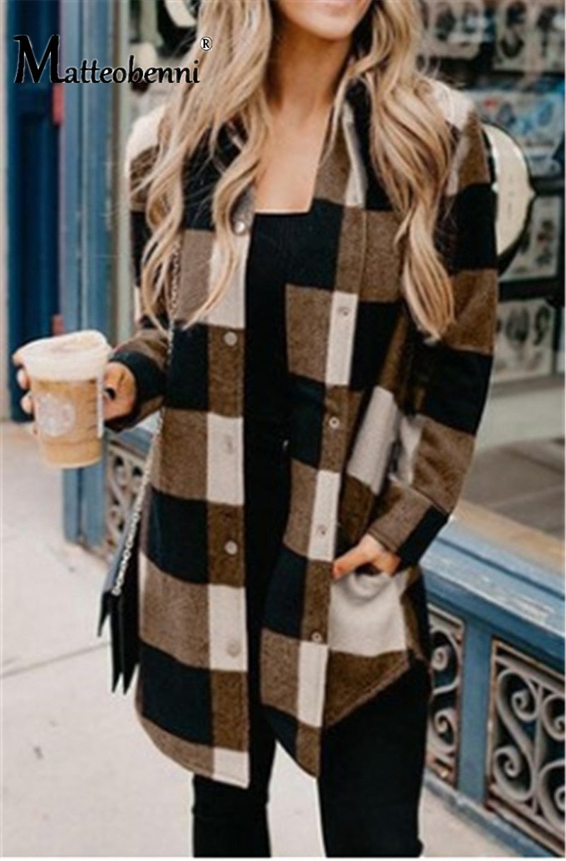 Long Women's Plaid Printed Blouse/Shirts